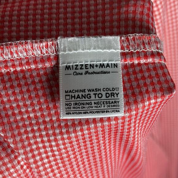 Mizzen+Main Large Trim Fit Red Gingham Check Performance Dress Shirt - Picture 4 of 4